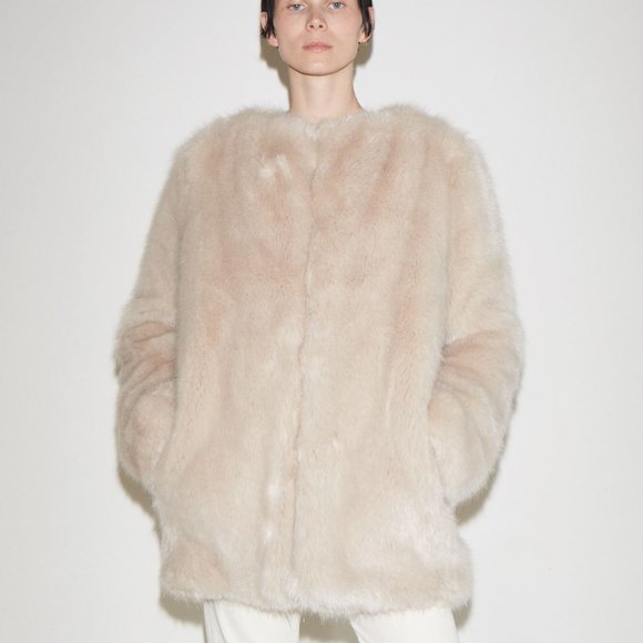NWT Helmut Lang Faux Fur Oversize Coat Beige M - Picture 3 of 7